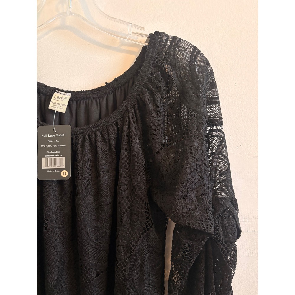 Lildy Full Lace Tunic Black Floral Bell Sleeve Off Shoulder Boho Top NWT L-XL - Picture 6 of 8